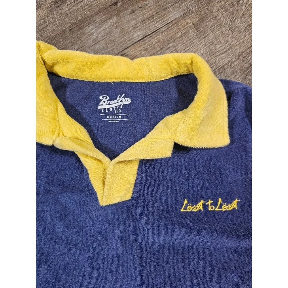 Brooklyn Cloth Lost to Lost Terry Cloth Polo Shirt Colorblock Blue Yellow Mens M